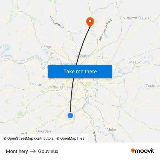 Montlhery to Gouvieux map