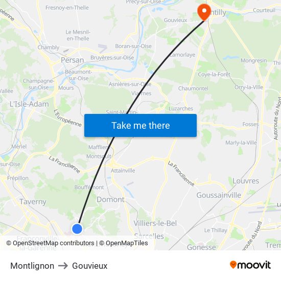 Montlignon to Gouvieux map