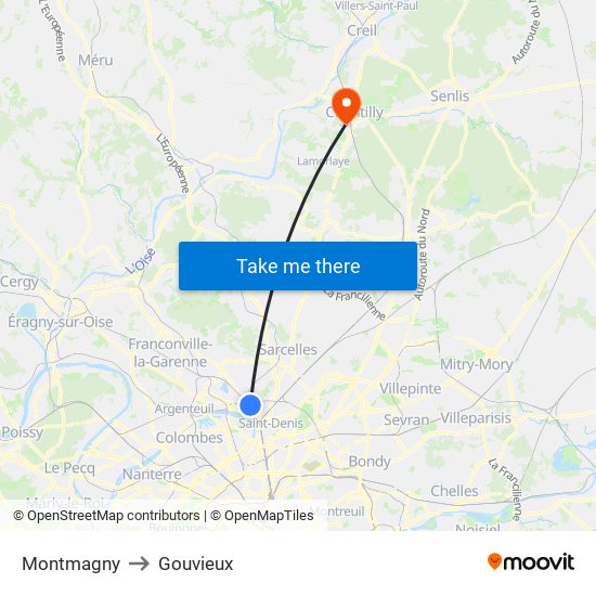 Montmagny to Gouvieux map