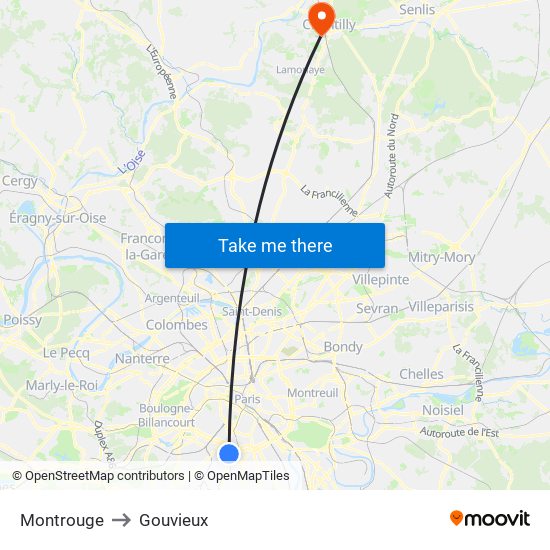Montrouge to Gouvieux map