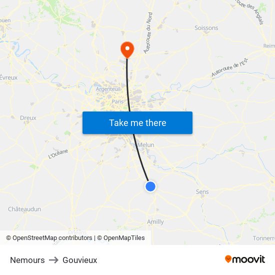 Nemours to Gouvieux map