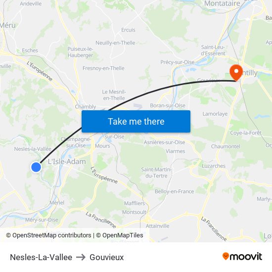 Nesles-La-Vallee to Gouvieux map