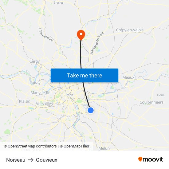 Noiseau to Gouvieux map