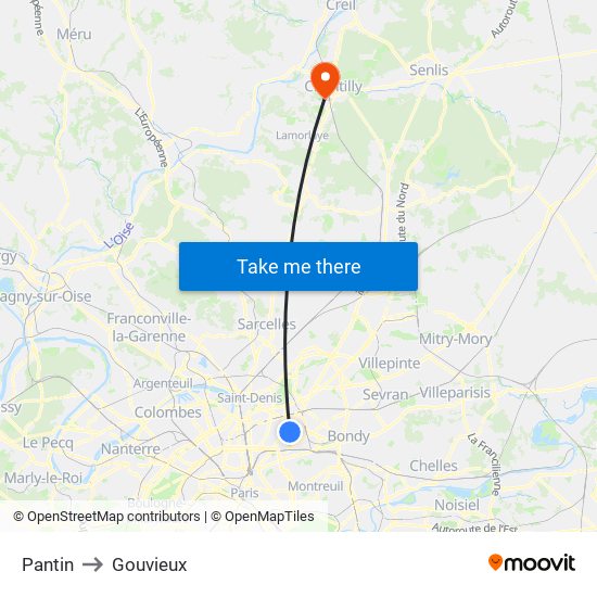 Pantin to Gouvieux map