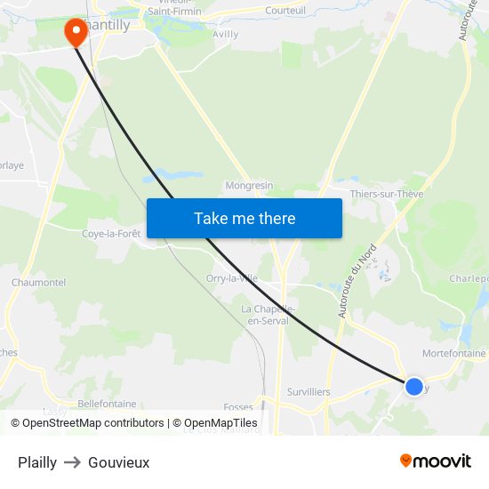 Plailly to Gouvieux map