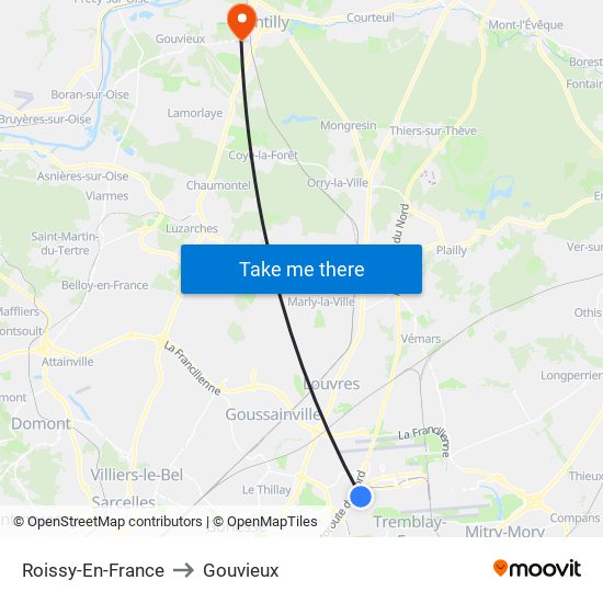 Roissy-En-France to Gouvieux map