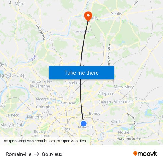 Romainville to Gouvieux map