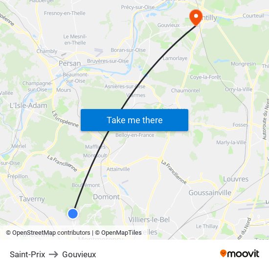 Saint-Prix to Gouvieux map