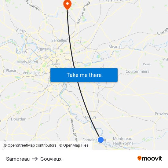 Samoreau to Gouvieux map