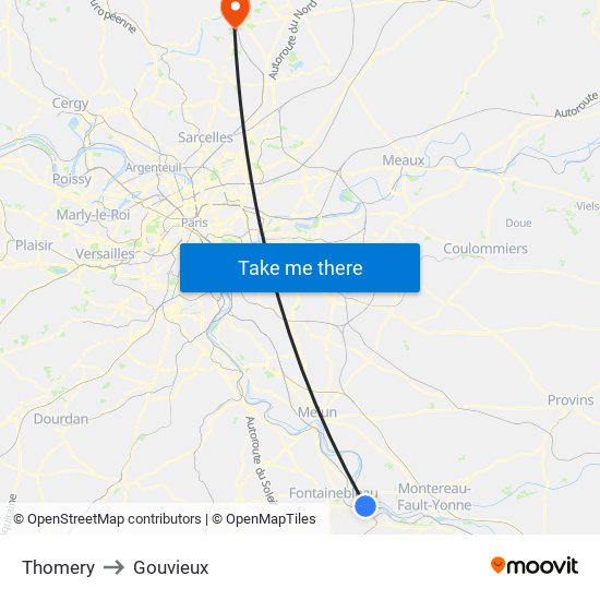 Thomery to Gouvieux map