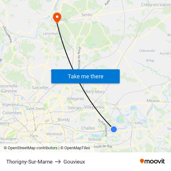 Thorigny-Sur-Marne to Gouvieux map