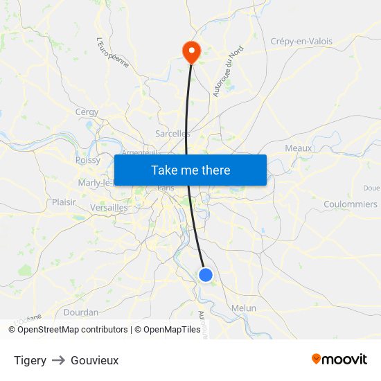 Tigery to Gouvieux map