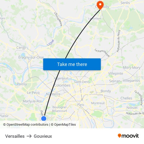 Versailles to Gouvieux map