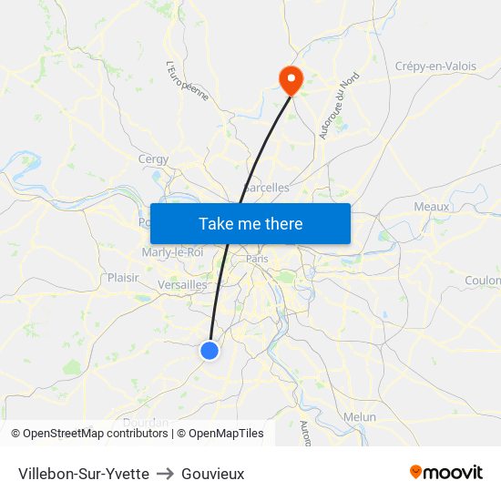 Villebon-Sur-Yvette to Gouvieux map