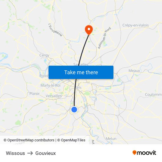 Wissous to Gouvieux map