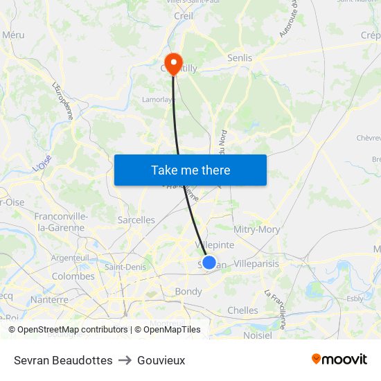 Sevran Beaudottes to Gouvieux map