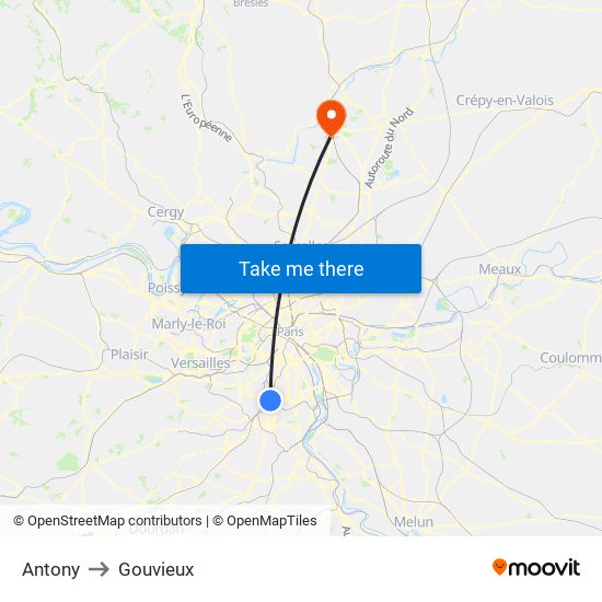 Antony to Gouvieux map