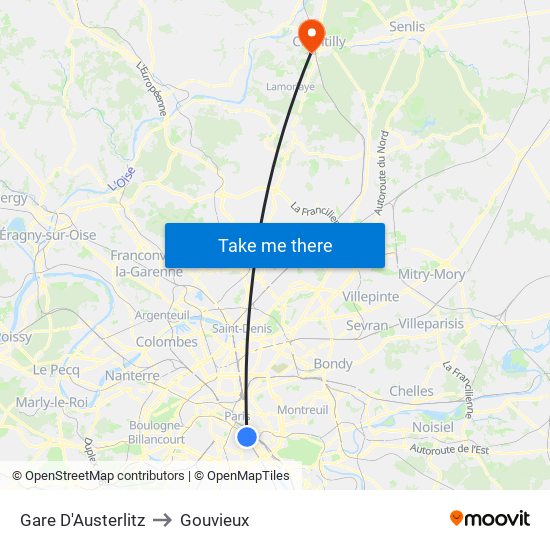 Gare D'Austerlitz to Gouvieux map