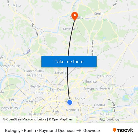 Bobigny - Pantin - Raymond Queneau to Gouvieux map