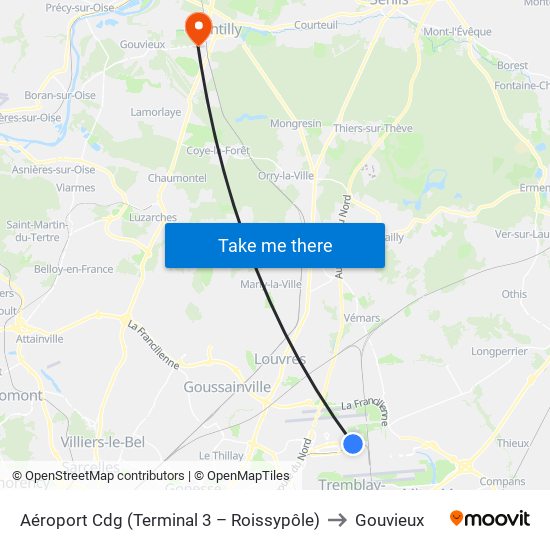 Aéroport Cdg (Terminal 3 – Roissypôle) to Gouvieux map