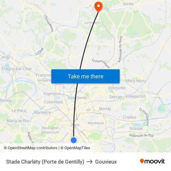 Stade Charléty (Porte de Gentilly) to Gouvieux map