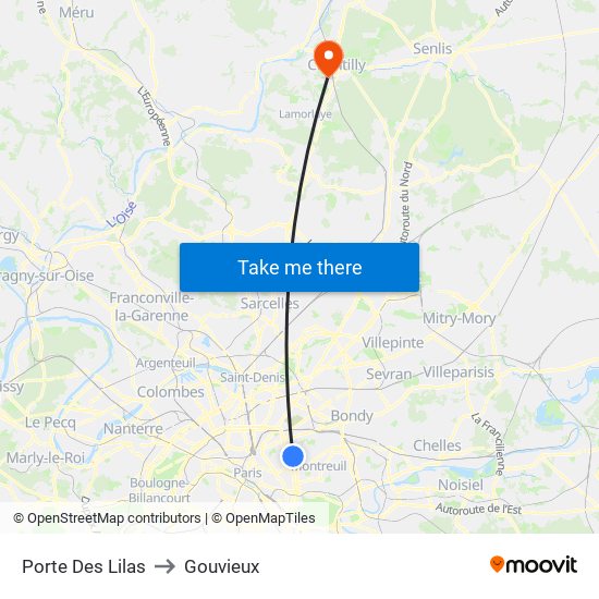 Porte Des Lilas to Gouvieux map