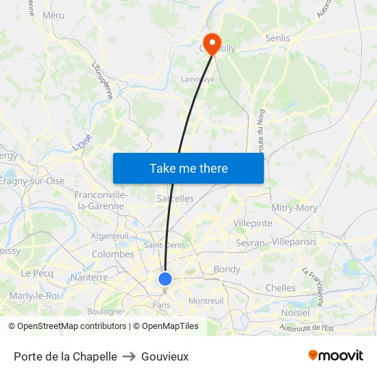 Porte de la Chapelle to Gouvieux map
