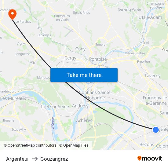 Argenteuil to Gouzangrez map