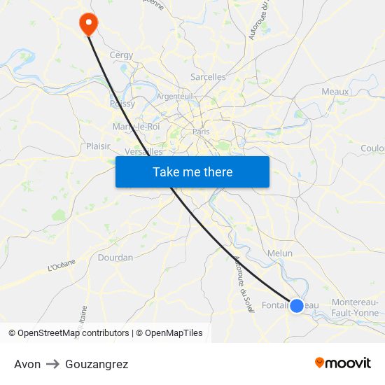 Avon to Gouzangrez map