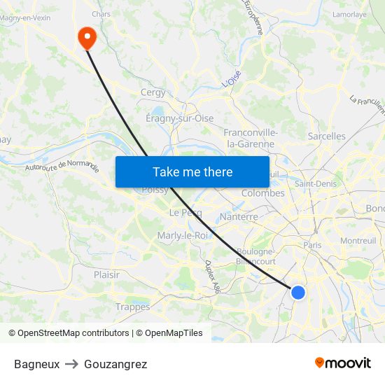 Bagneux to Gouzangrez map