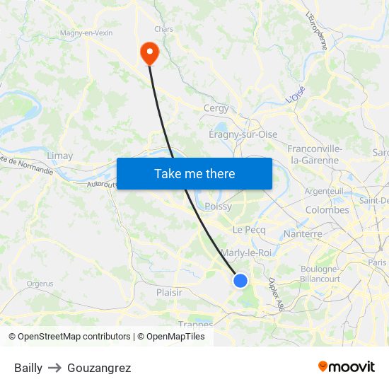 Bailly to Gouzangrez map