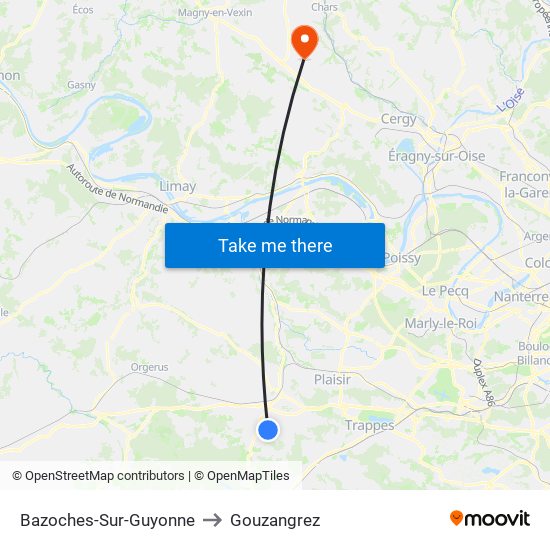 Bazoches-Sur-Guyonne to Gouzangrez map