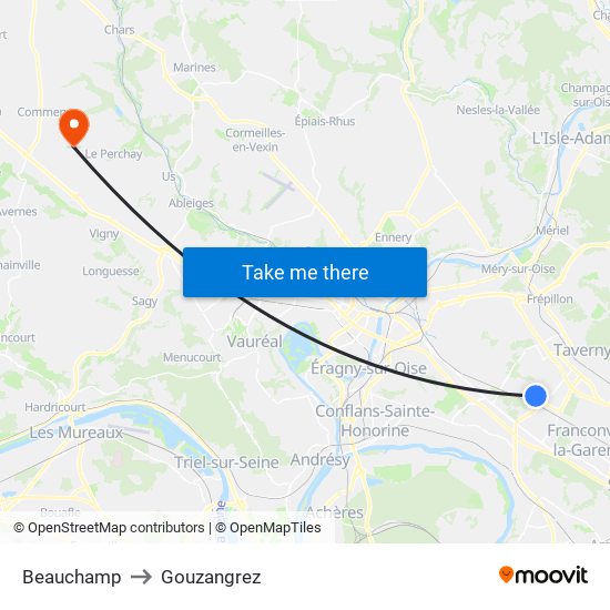 Beauchamp to Gouzangrez map