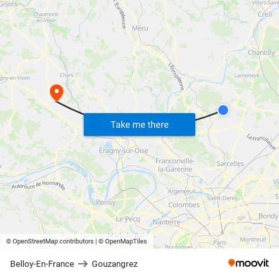 Belloy-En-France to Gouzangrez map