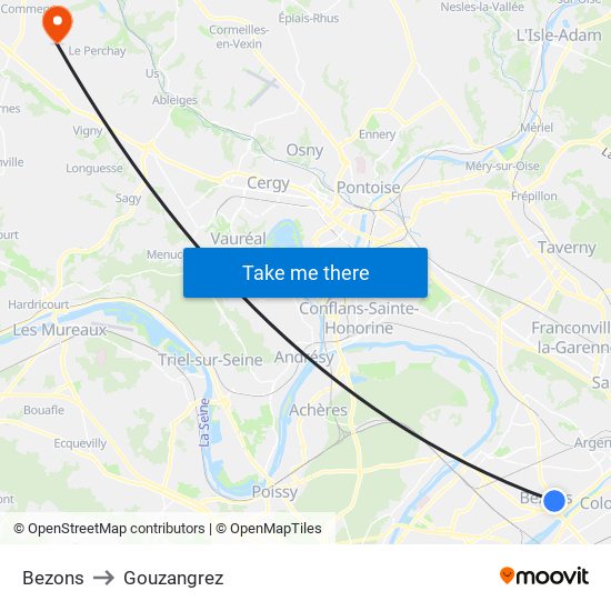 Bezons to Gouzangrez map