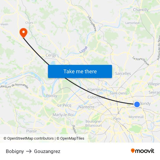 Bobigny to Gouzangrez map