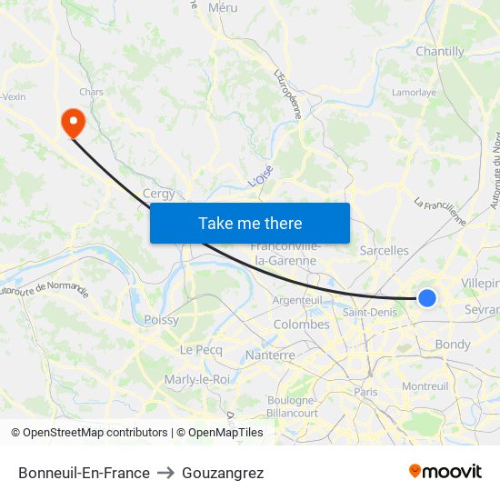Bonneuil-En-France to Gouzangrez map