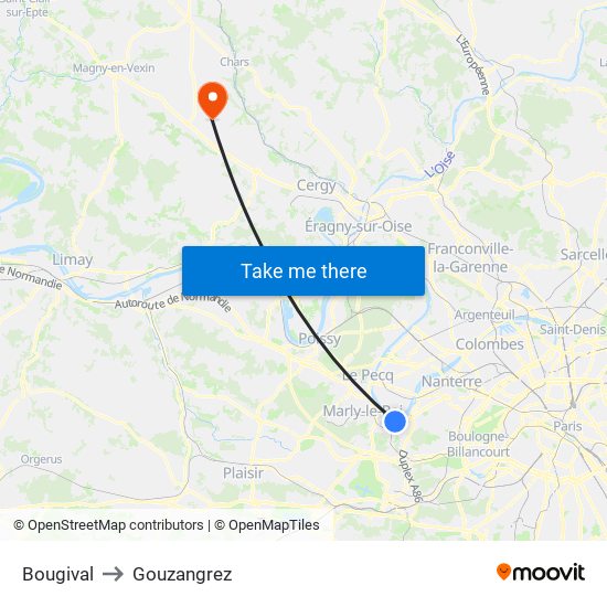 Bougival to Gouzangrez map