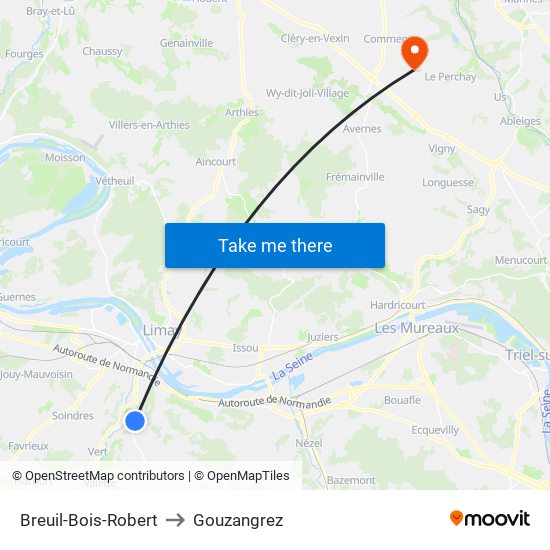 Breuil-Bois-Robert to Gouzangrez map