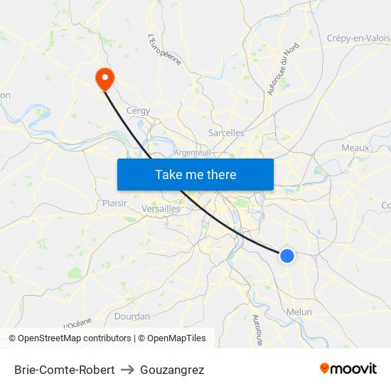 Brie-Comte-Robert to Gouzangrez map