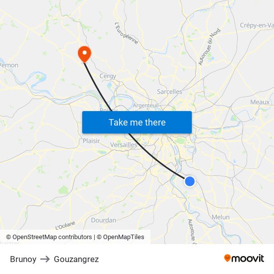 Brunoy to Gouzangrez map