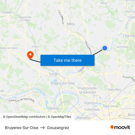 Bruyeres-Sur-Oise to Gouzangrez map