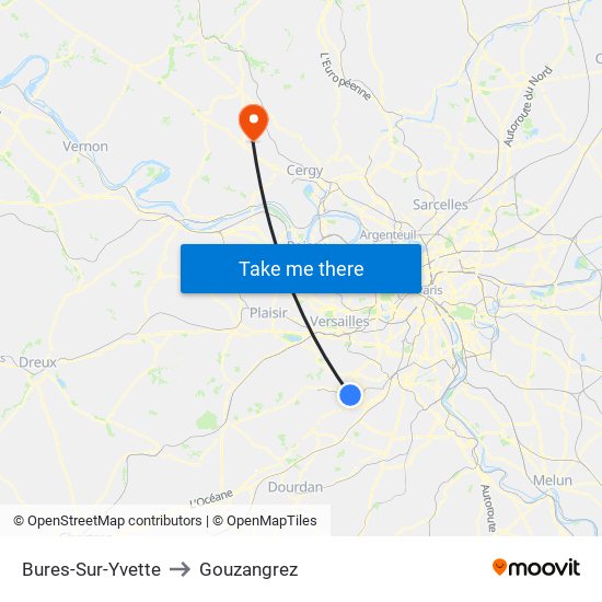 Bures-Sur-Yvette to Gouzangrez map