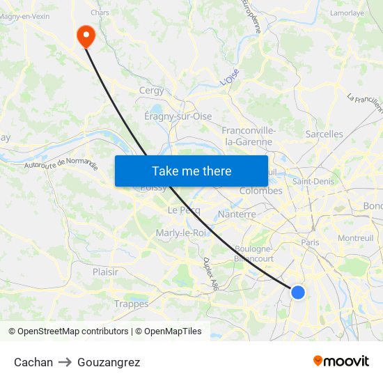 Cachan to Gouzangrez map