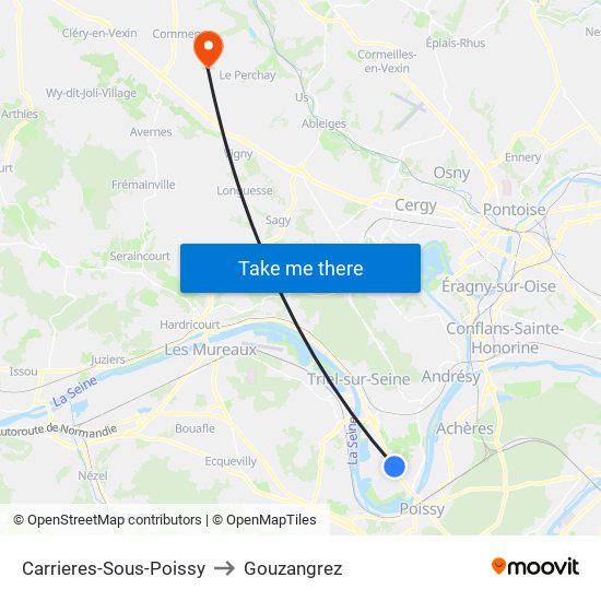 Carrieres-Sous-Poissy to Gouzangrez map