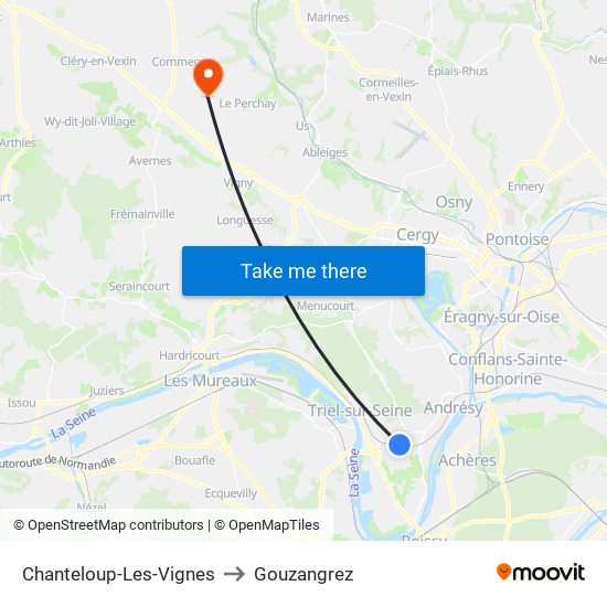 Chanteloup-Les-Vignes to Gouzangrez map