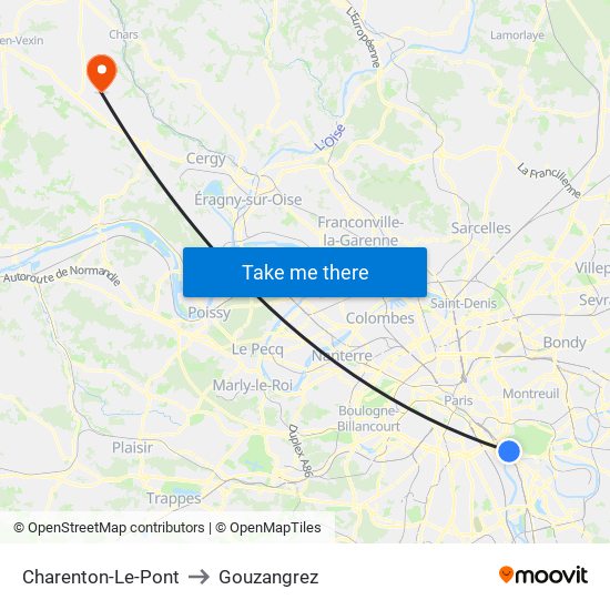 Charenton-Le-Pont to Gouzangrez map