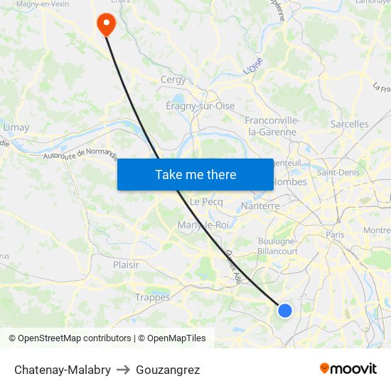 Chatenay-Malabry to Gouzangrez map