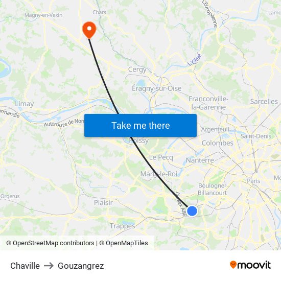 Chaville to Gouzangrez map