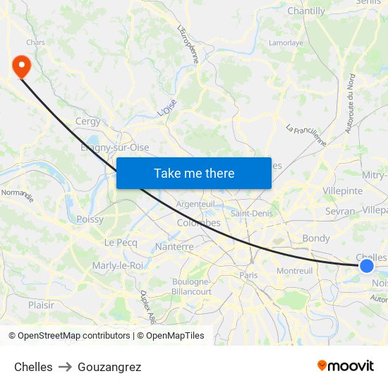 Chelles to Gouzangrez map